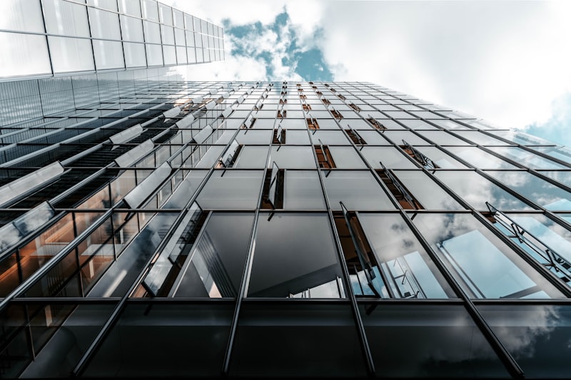 Glass curtain wall facade close-up